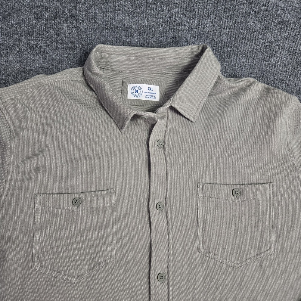 Hurley Men's XXL Shirt Iguana Khaki Button Down Long Sleeve Cotton Textured NWT - Picture 2 of 16